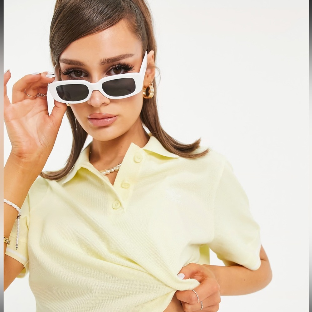 adidas Originals 'Tennis Luxe' logo cropped polo shirt in hazy yellow - Picture 3 of 7